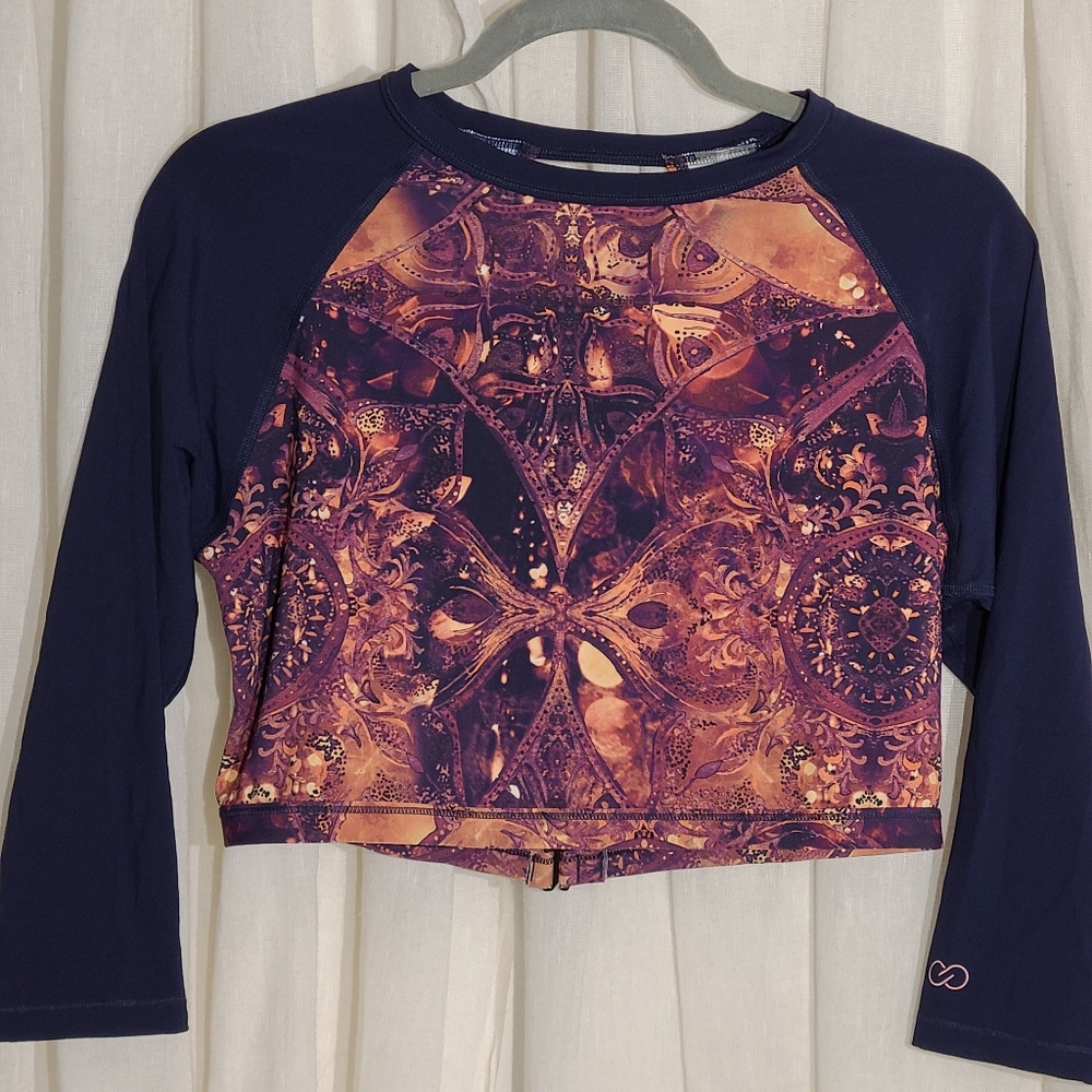 Women's Navy and Orange Patterned Top